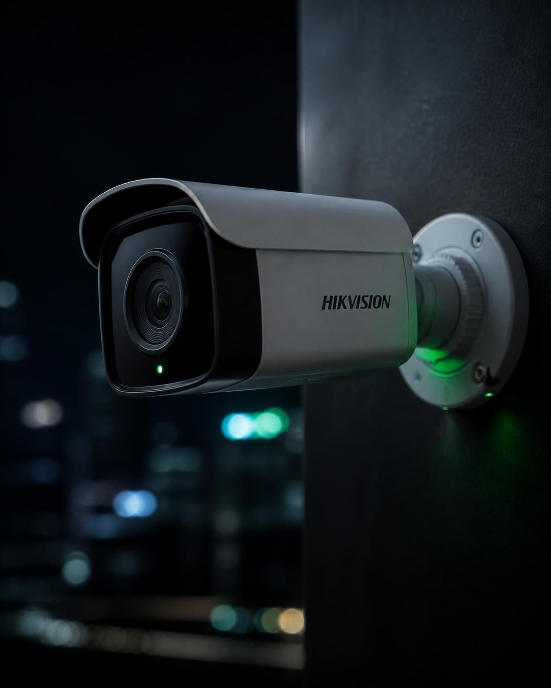 Hikvision CCTV security camera installed on a wall in Karachi